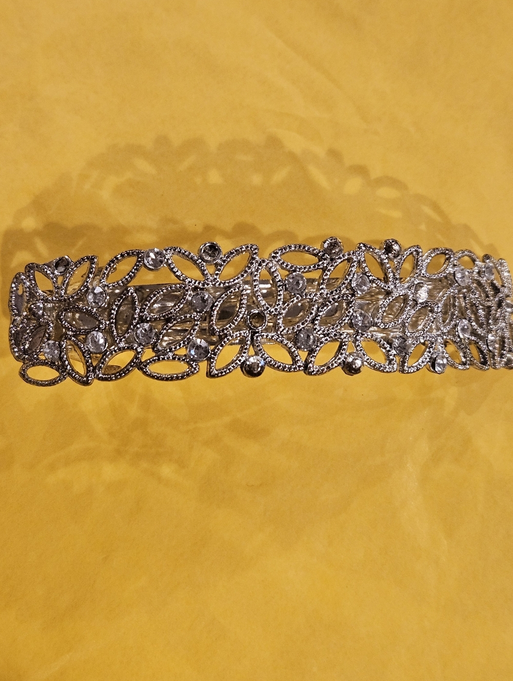 Large Crystal Floral Silver Tone Barrette